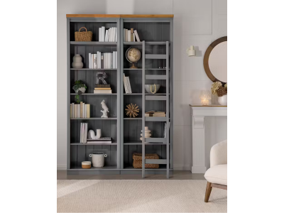 Estante alta com 2,20m para biblioteca na cor cinza com cera natural / coleção biblioteca